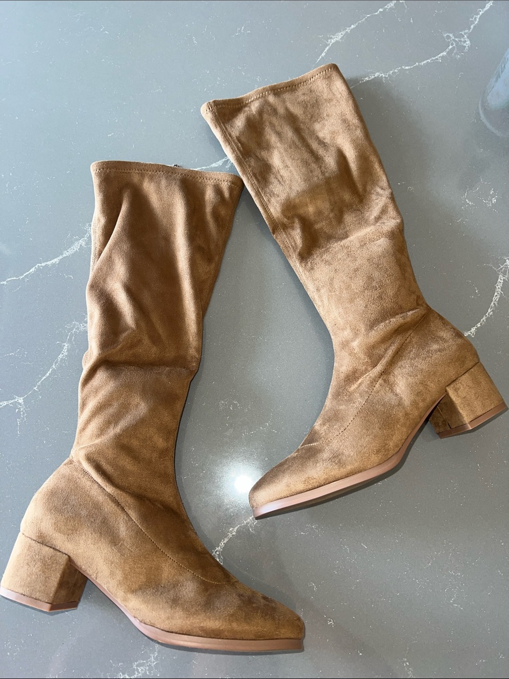 NIB Chinese Laundry Fixer Mid Calf Stretch Block Heel Boots - Tan US 5.5